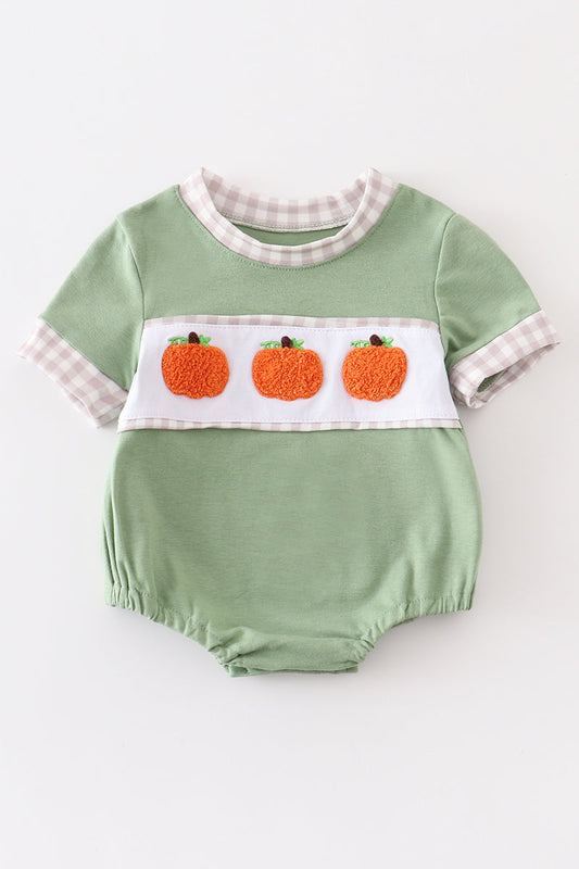 Green plaid french knot pumpkin boy bubble