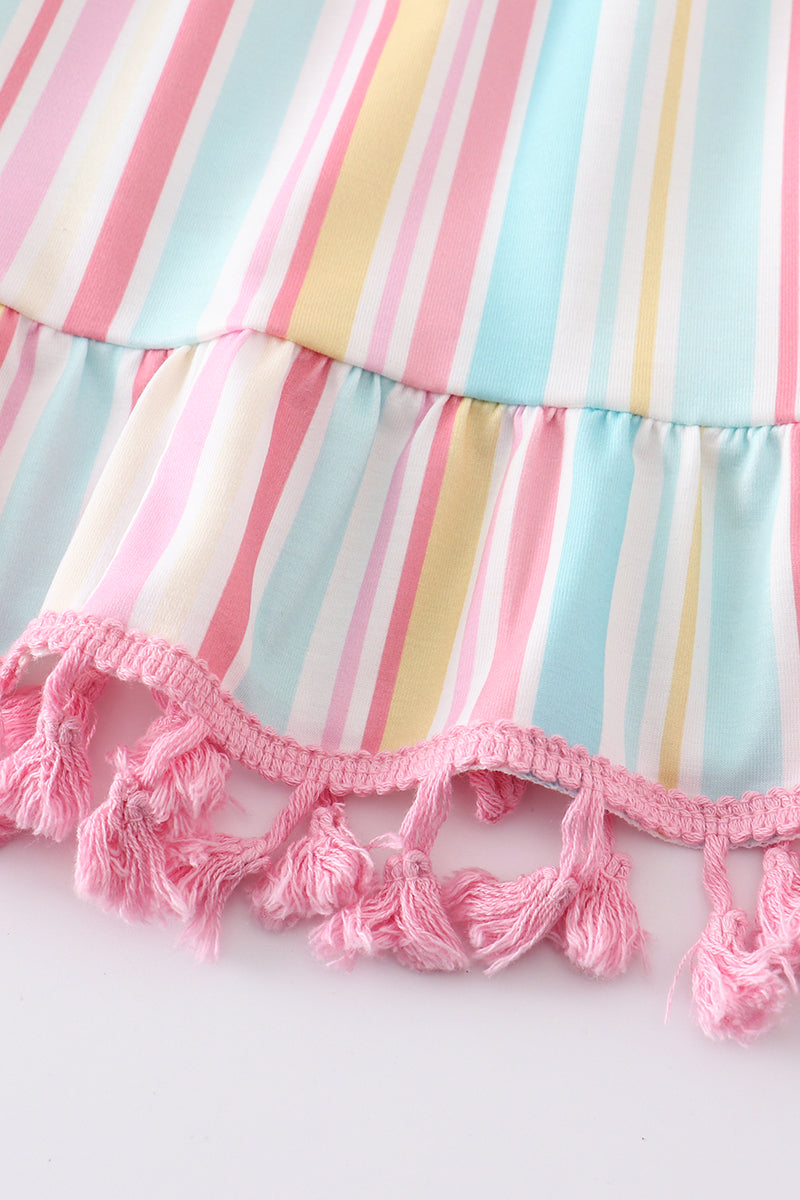 Pink stripe smocked strap dress