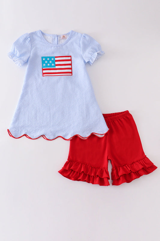 Patriotic flag applique girl set