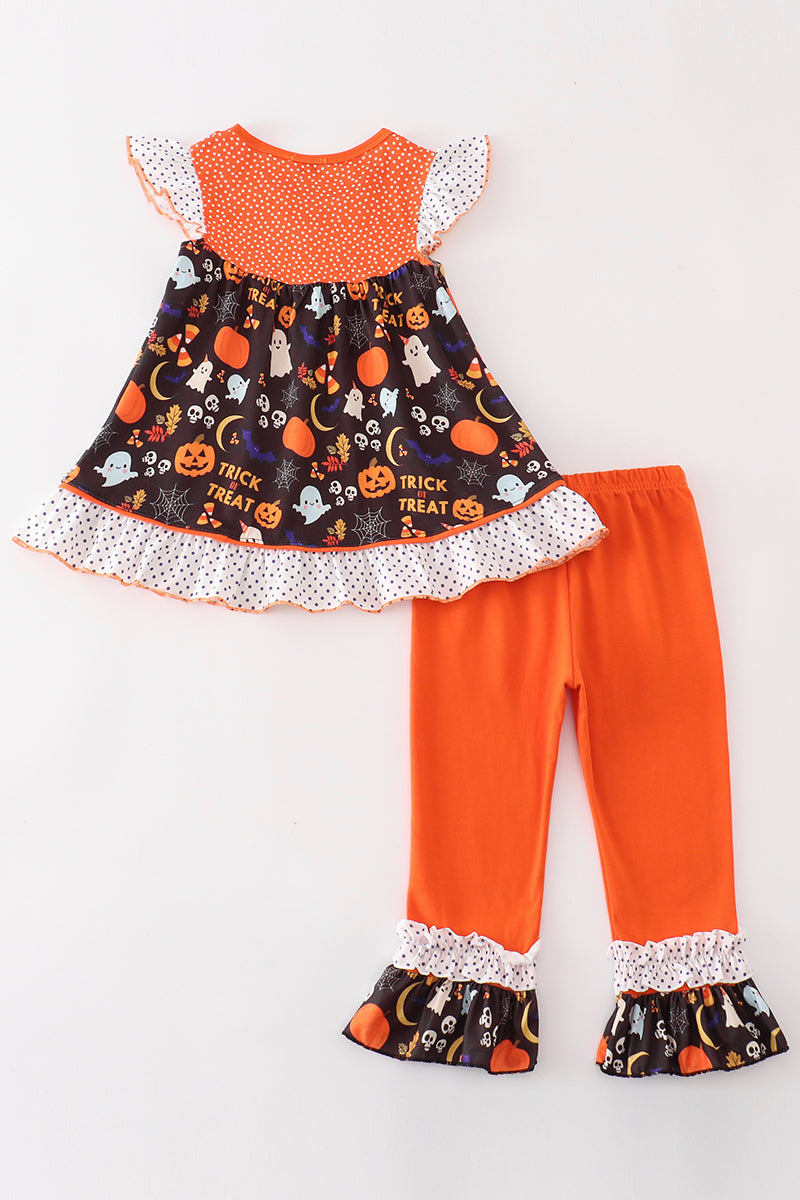 Orange halloween ruffle girl set