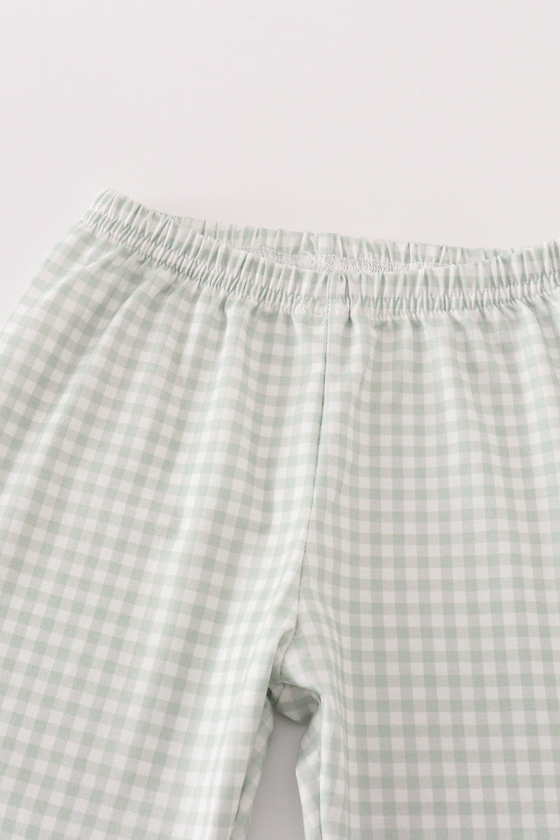 Sage turkey embroidery gingham boy pants set