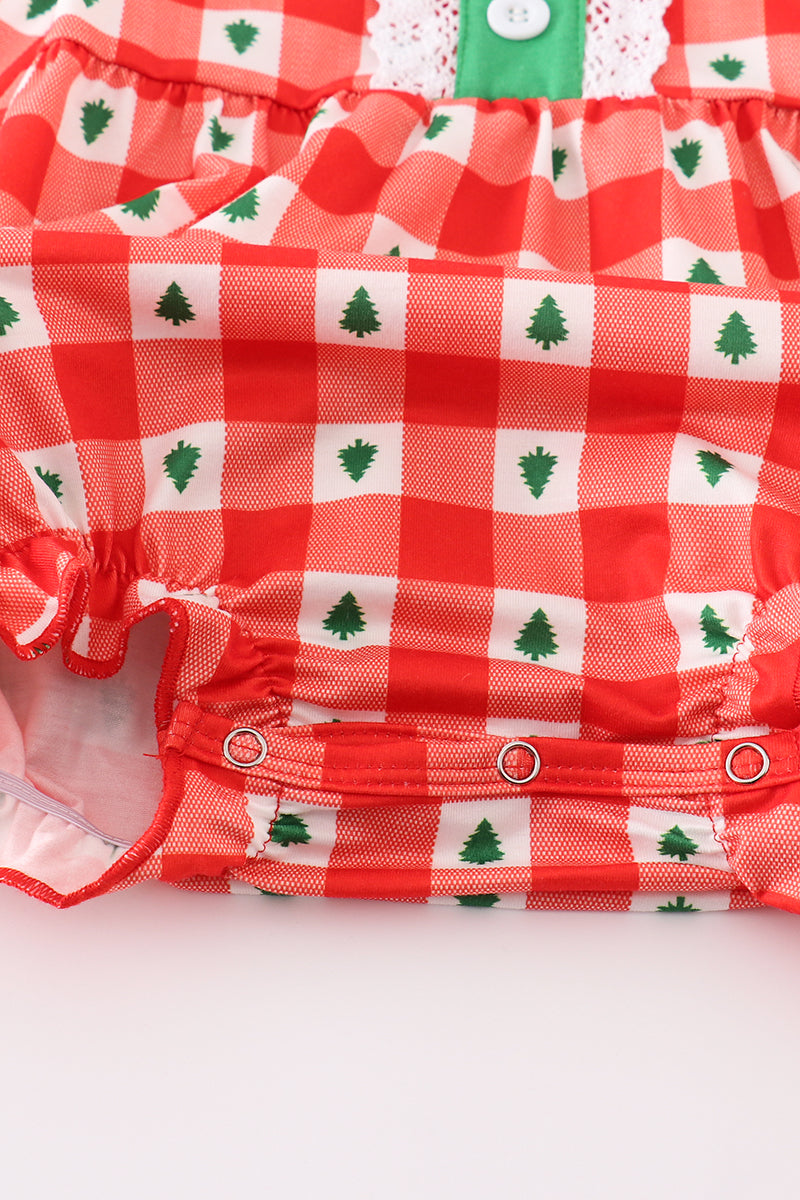 Red christmas tree gingham girl bubble