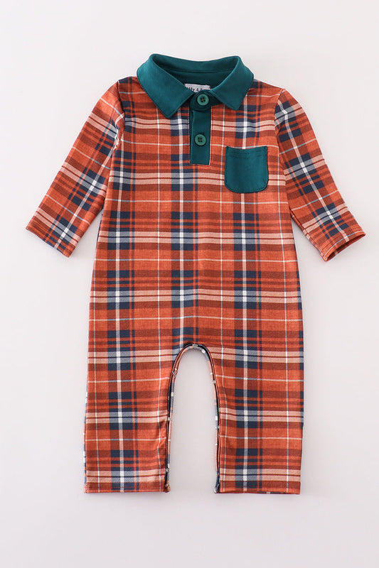 Orange plaid boy romper