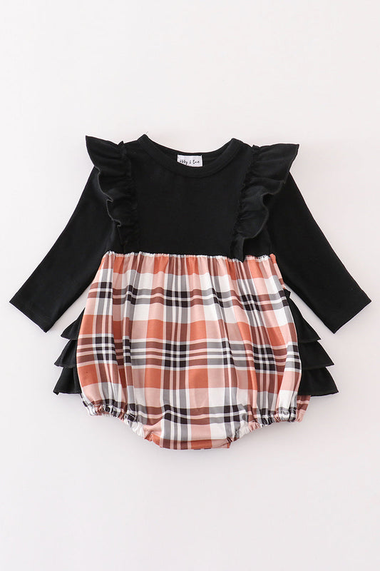 Rust plaid girl ruffle bubble