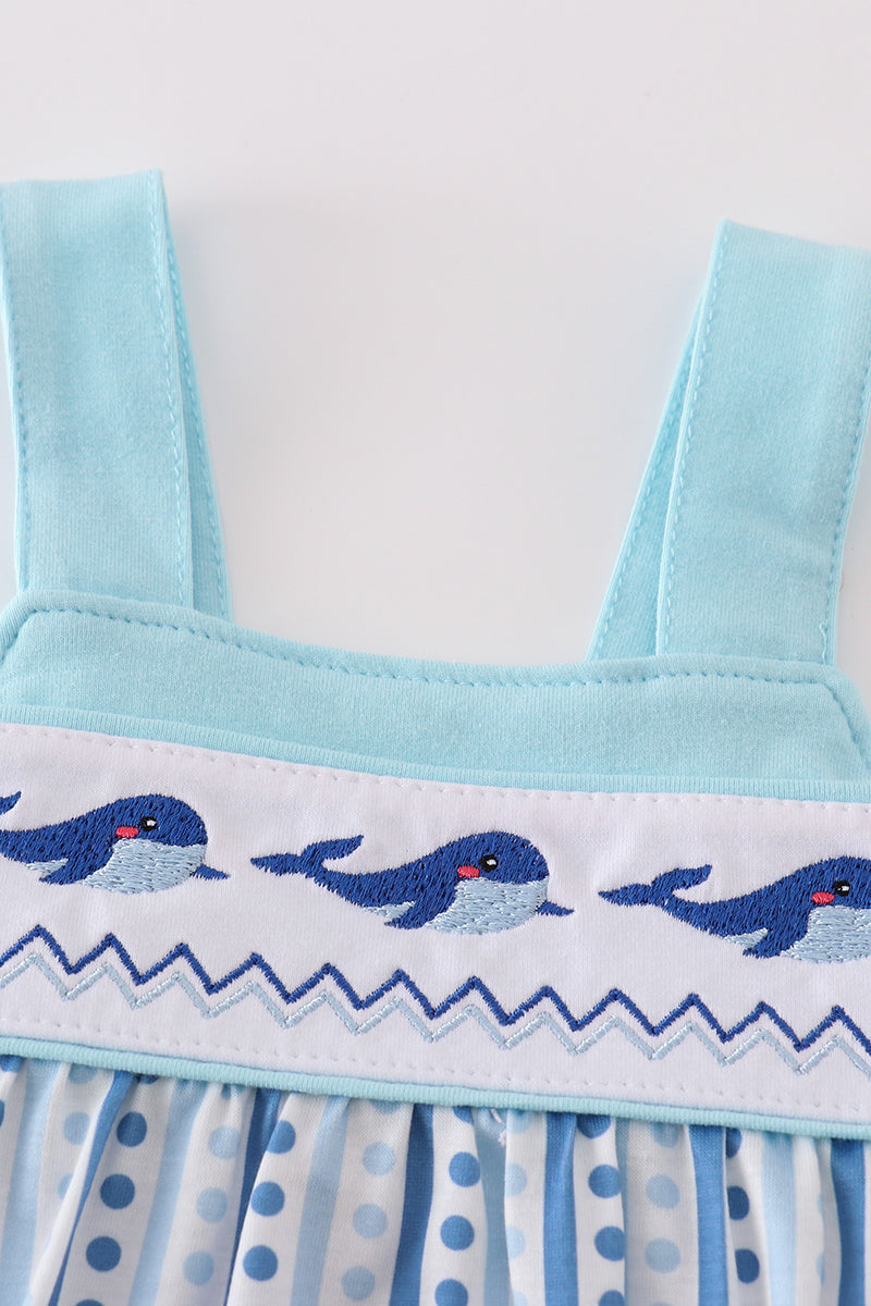 Blue whale embroidery boy bubble