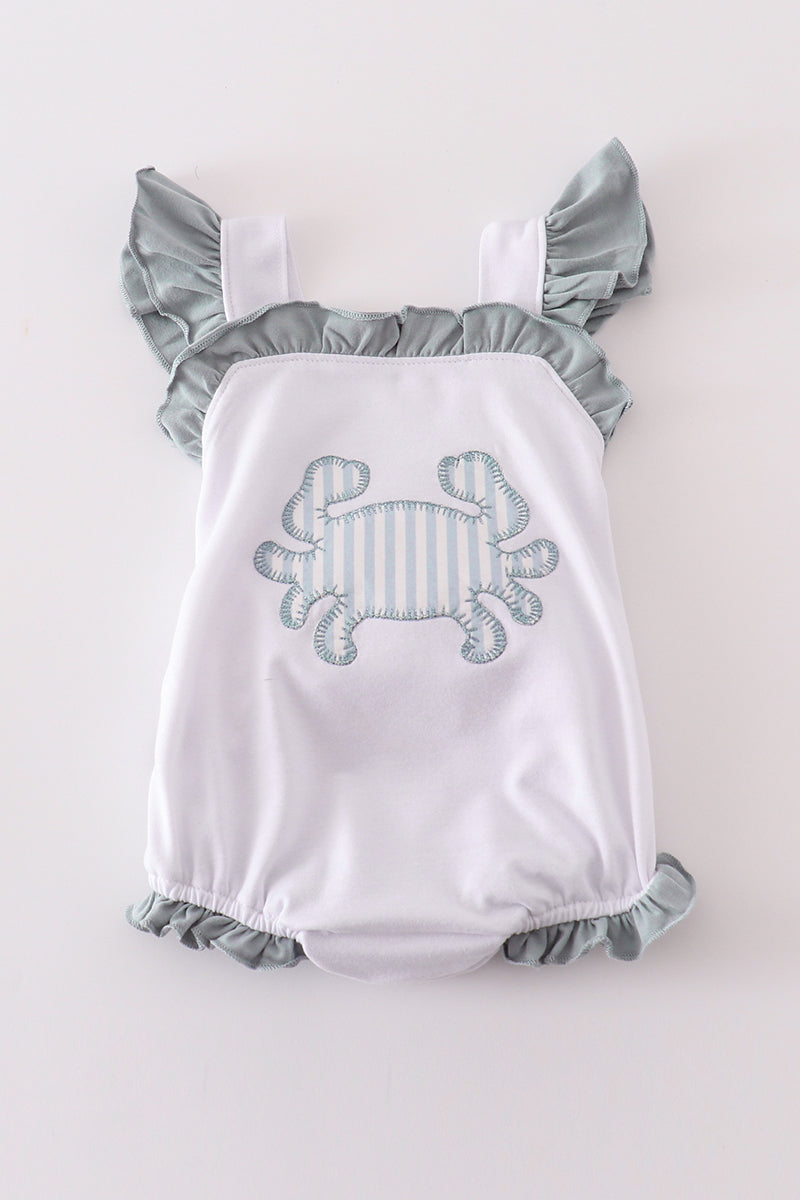 White crab applique ruffle girl bubble