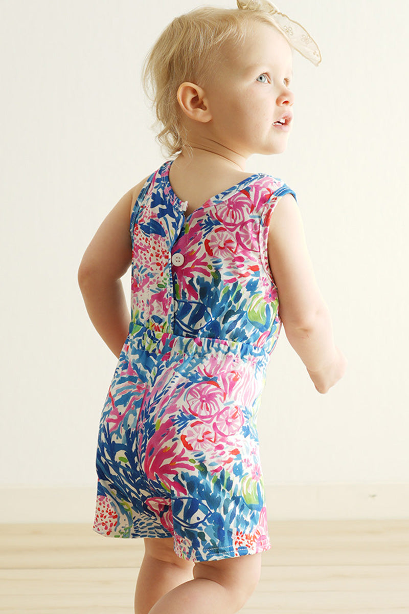 Blue undersea coral garden girl jumpsuit