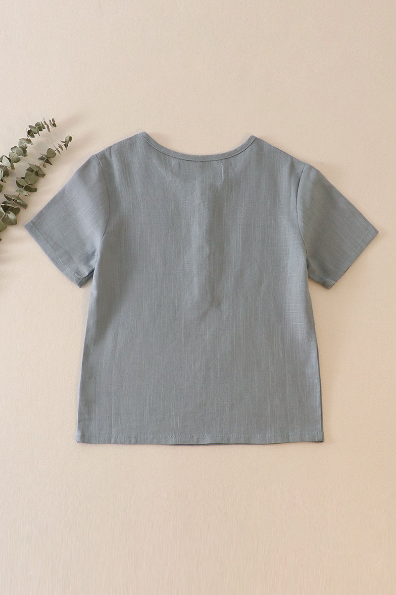 Teal button linen top