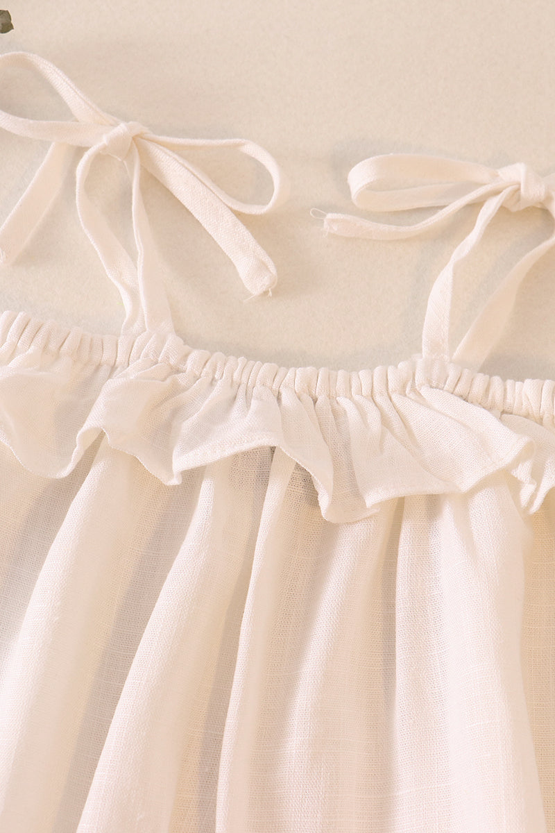 White strap ruffle linen girl bubble