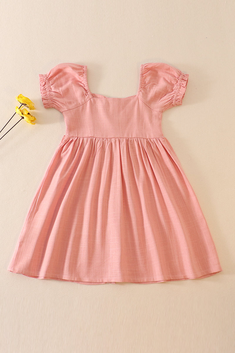 Pink linen button dress