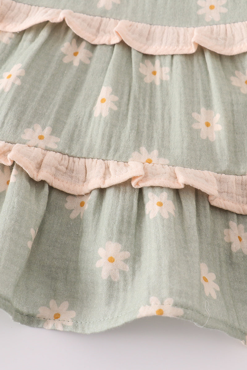 Premium Sage muslin daisy tiered dress