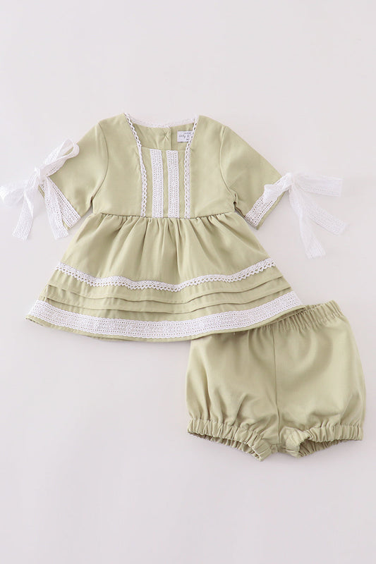 Premium Sage lace ruffle baby set