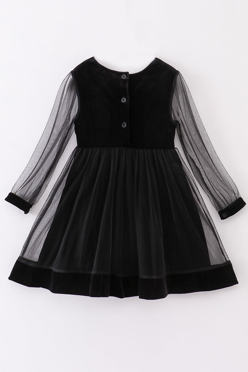 Premium Black velvet ruffle girl dress