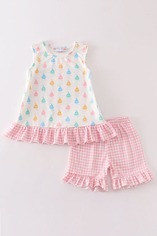 Sailboat ruffle shorts set