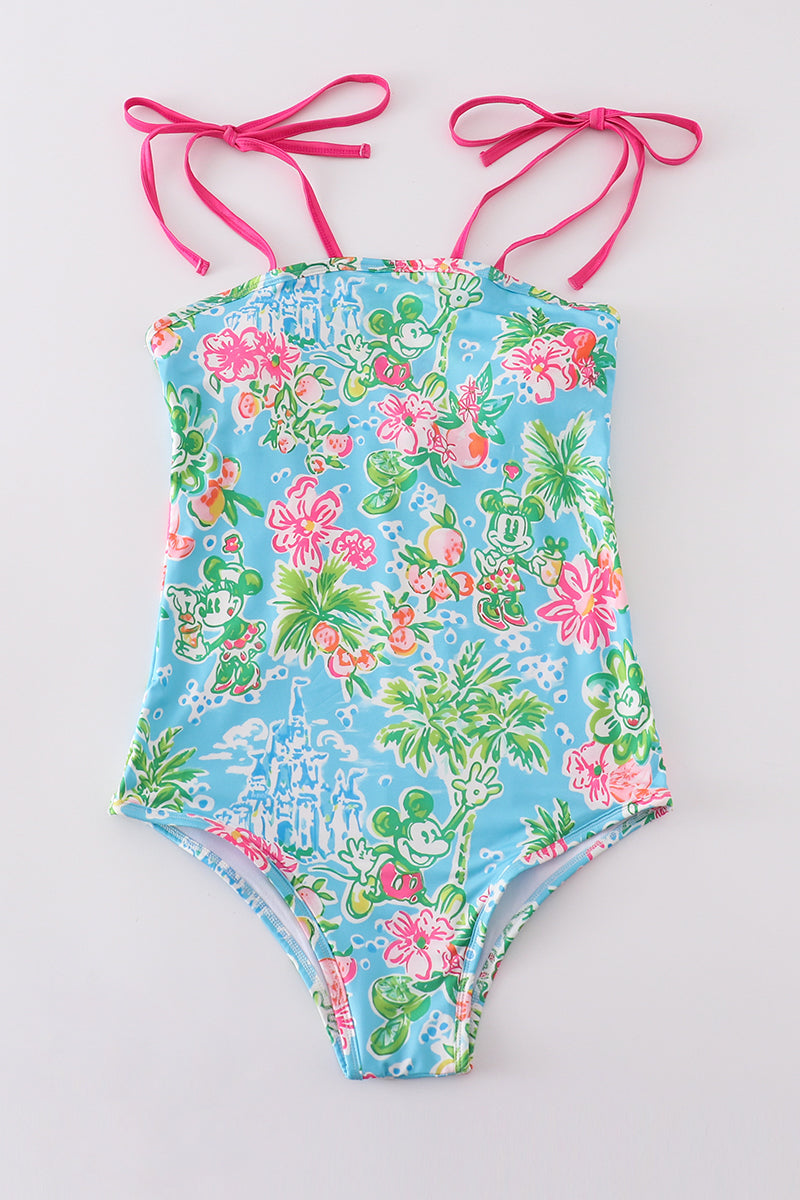 Pink floral character print mom swimsuit