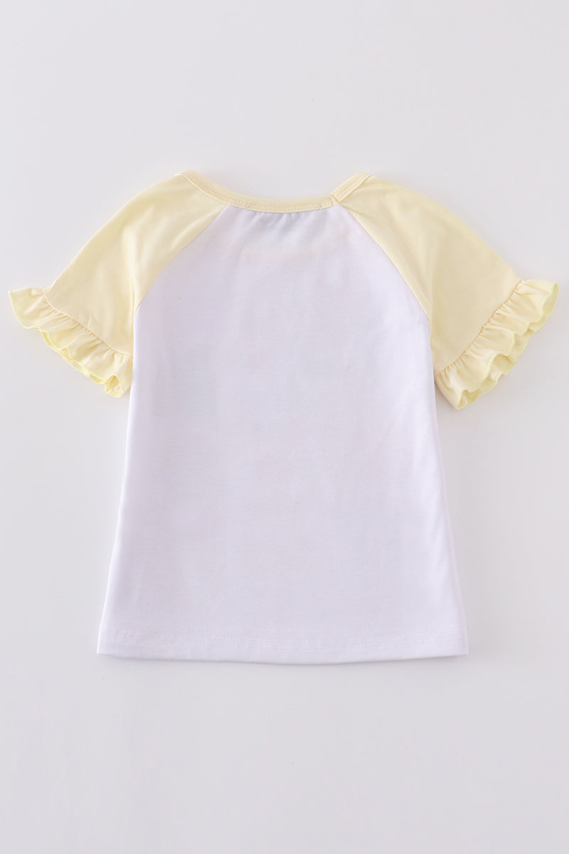 Yellow princess bow print girl top