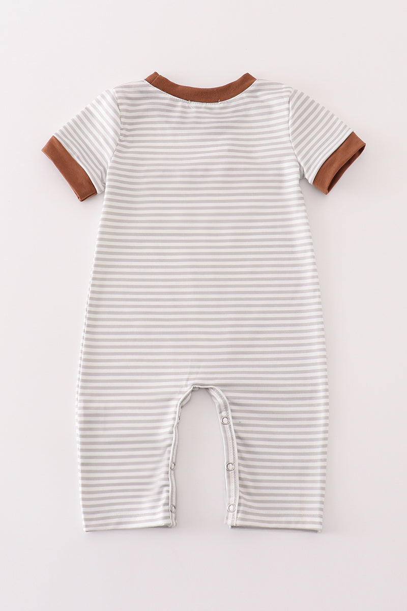 Brown football french knot stripe boy romper