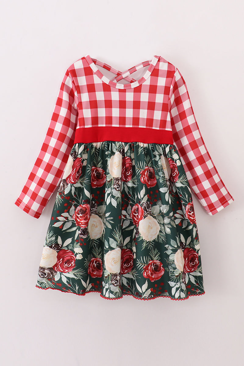 Red floral gingham mom&me dress