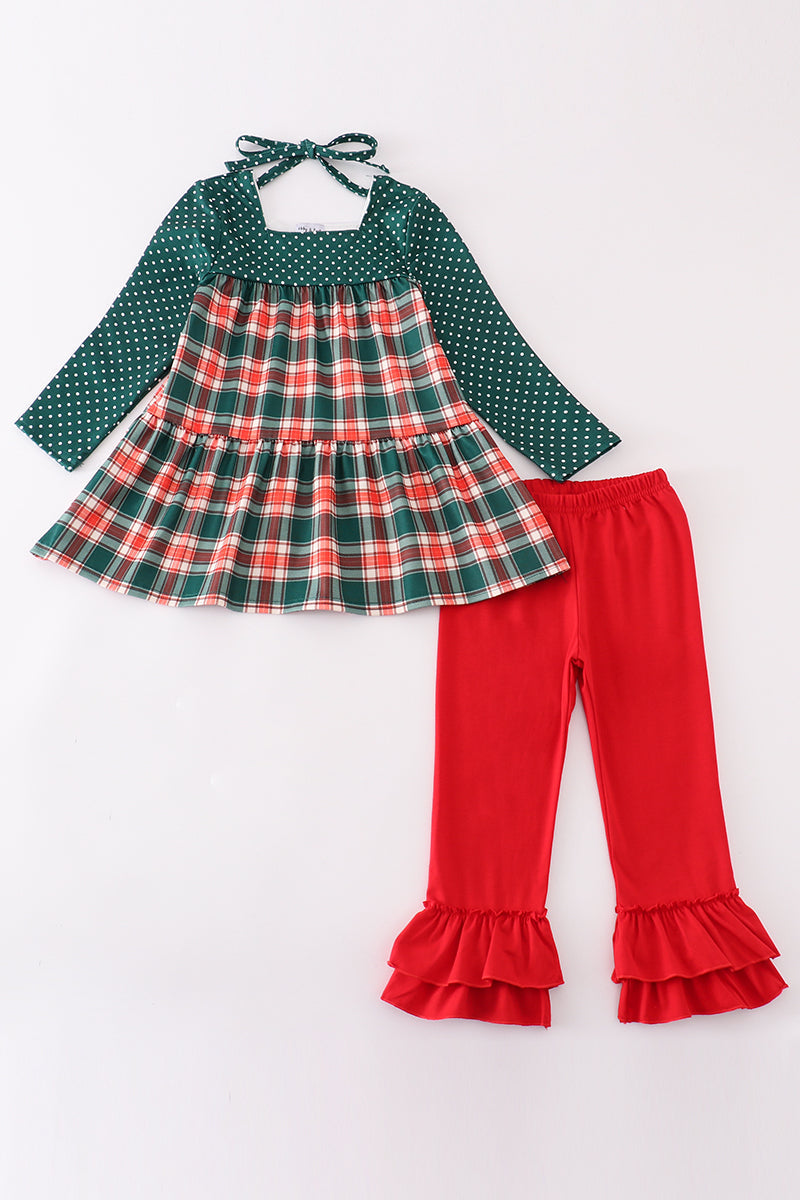 Forest merry christmas plaid girl set