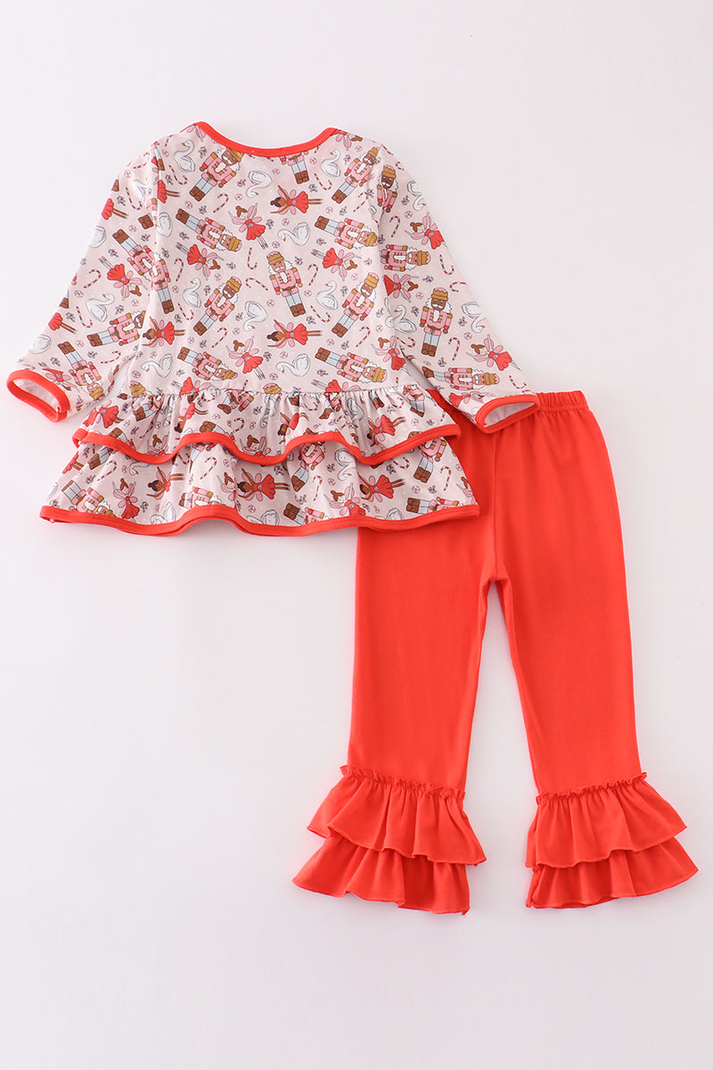 Red nutcracker girl pants set