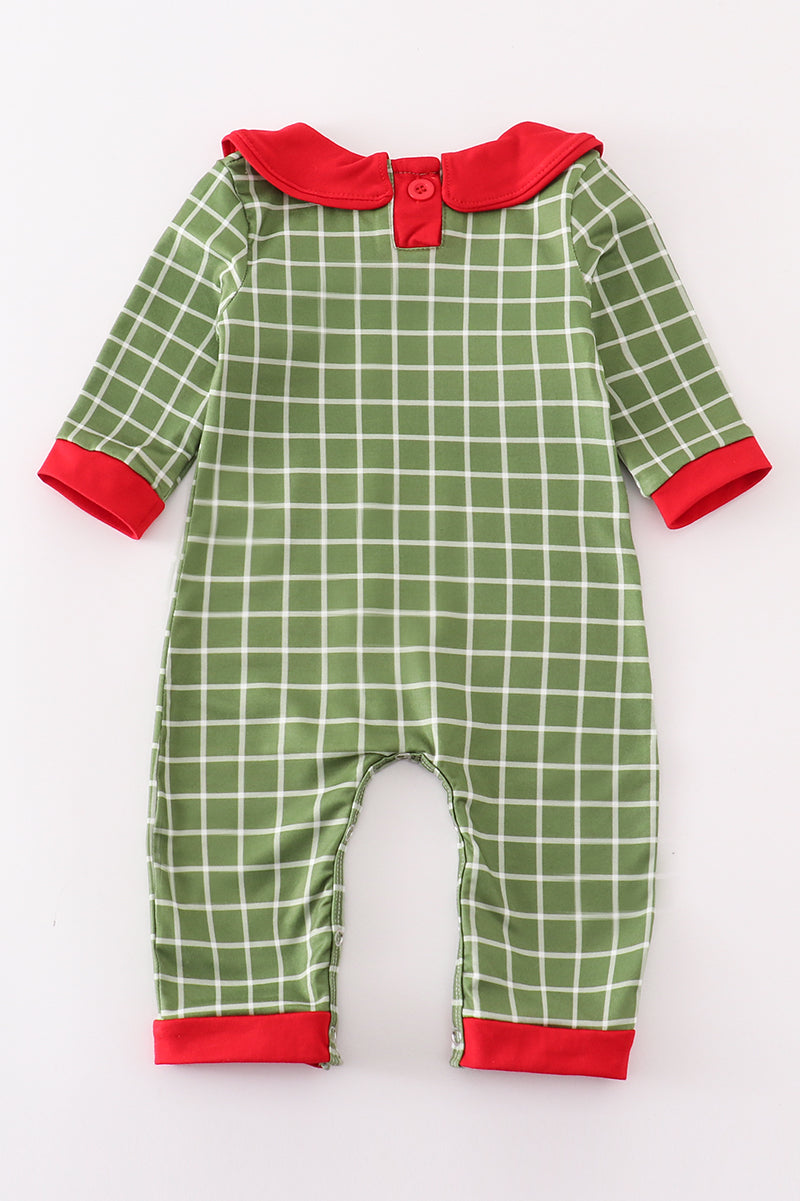 Green christmas holly embroidery boy romper