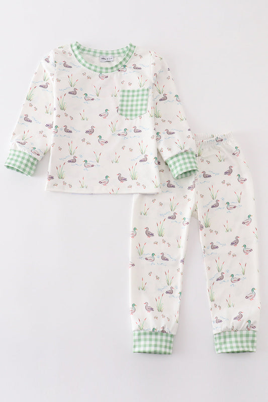 Sage duck print boy pajamas set