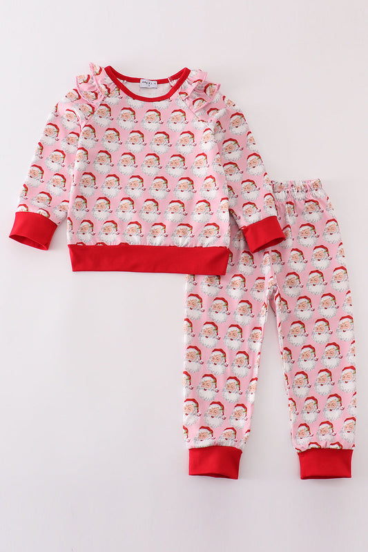 Pink christmas santa claus girl pajamas set