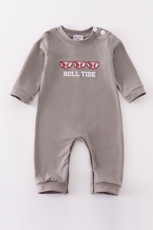 Grey roll tide embroidery boy romper