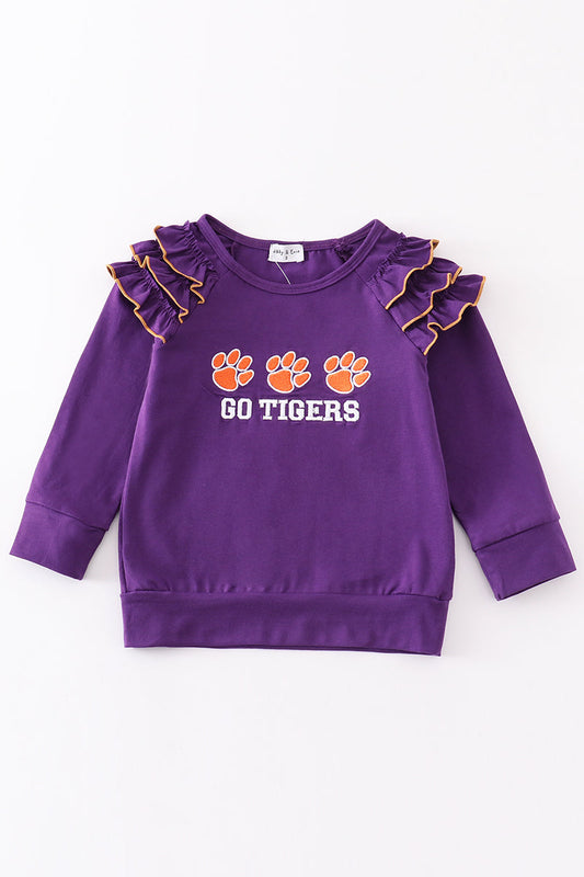 Puprle go tigers embroidery girl top