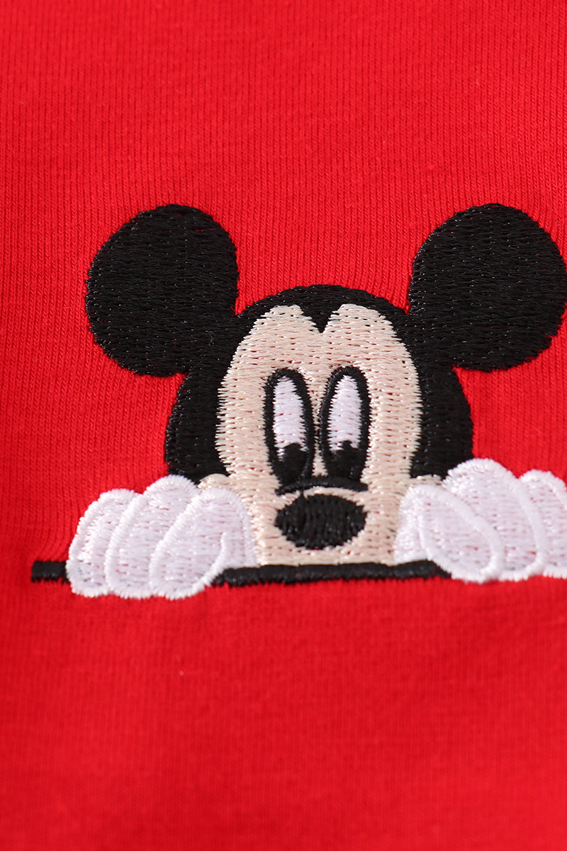 Red character embroidery boy zipper pullover