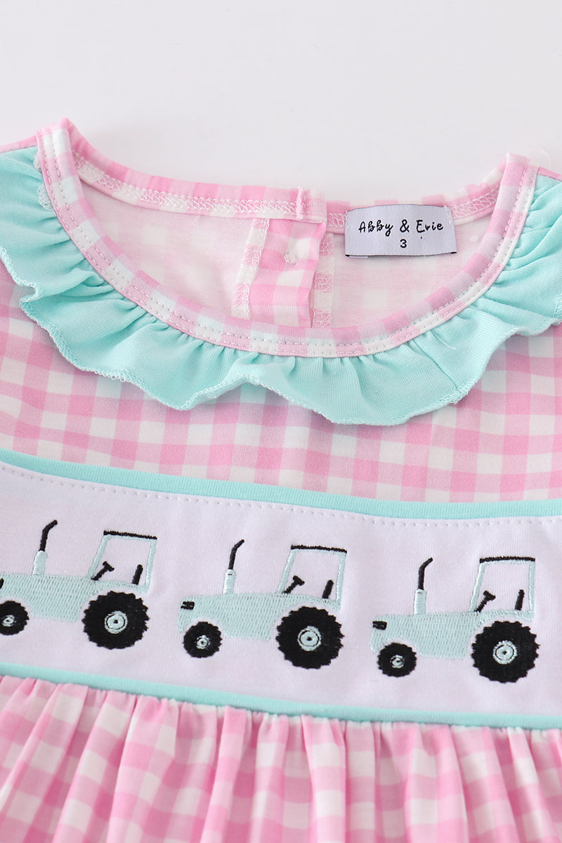 Pink tractor embroidery girl set