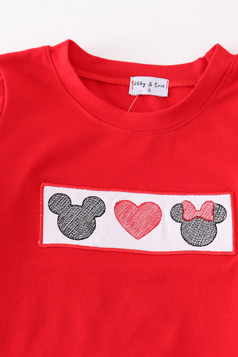 Red heart character embroidery boy set