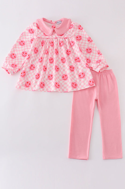 Pink valentine smile print girl set