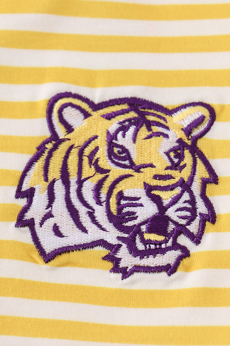 Yellow tiger embroidery LSU boy set