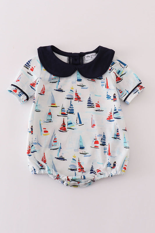 Navy sailboat print boy bubble