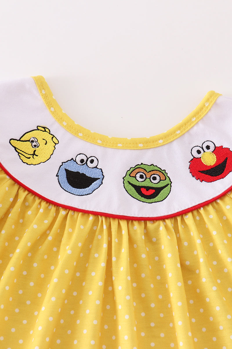 Yellow charactor embroidery dress