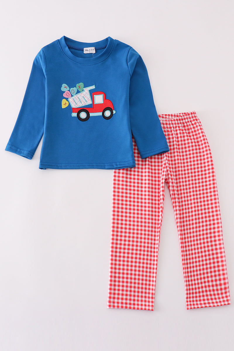 Blue truck heart applique boy set