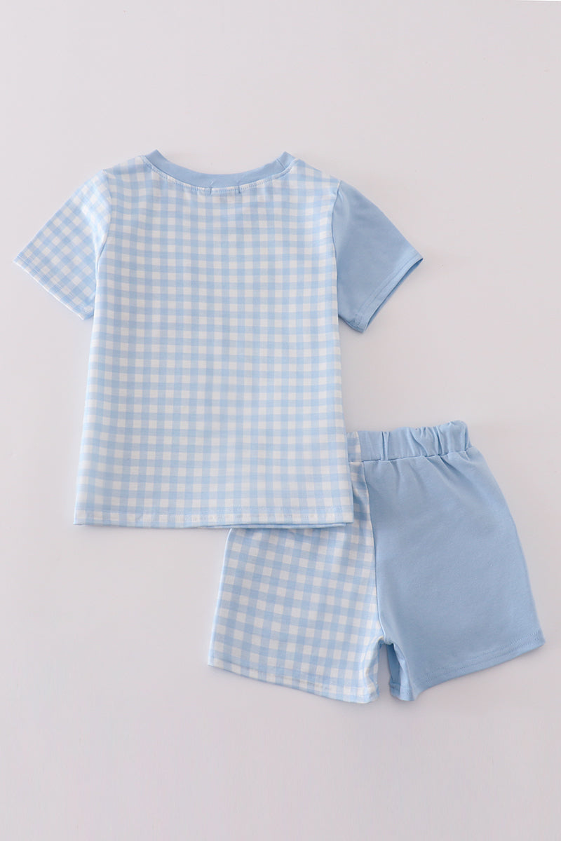 Blue gingham boy shorts set