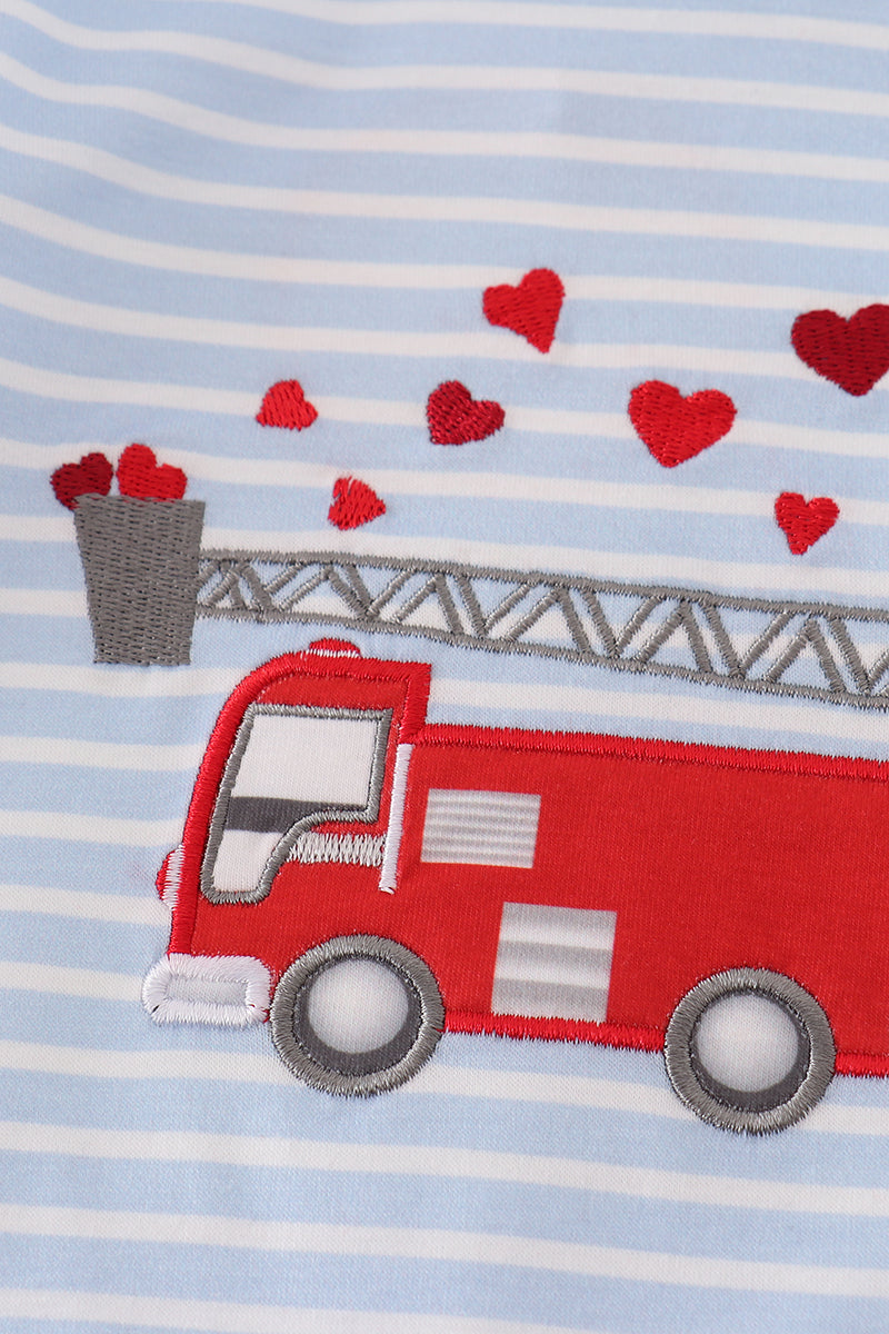 Valentine's day fire truck applique boy romper