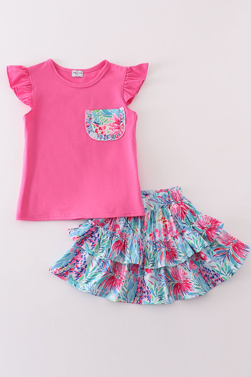 Pink Floral Bliss girl skirt set