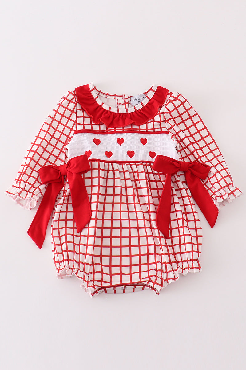 Valentine's day smocked heart embroidery girl bubble