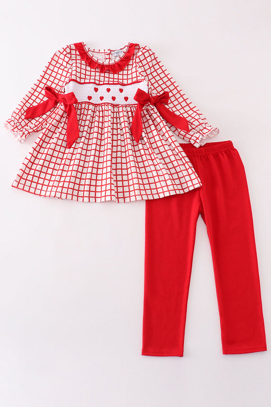 Valentine's day smocked heart embroidery girl set