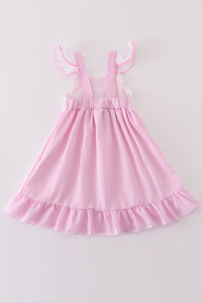 Pink seersucker hot air balloon embroidery dress