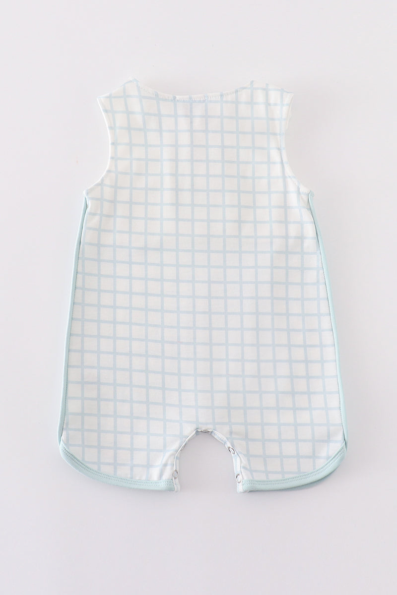 Blue checkered boy romper