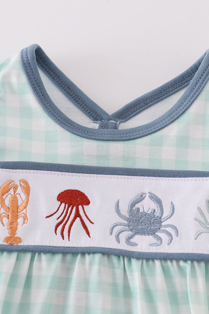 Blue marine creature embroidery girl bubble