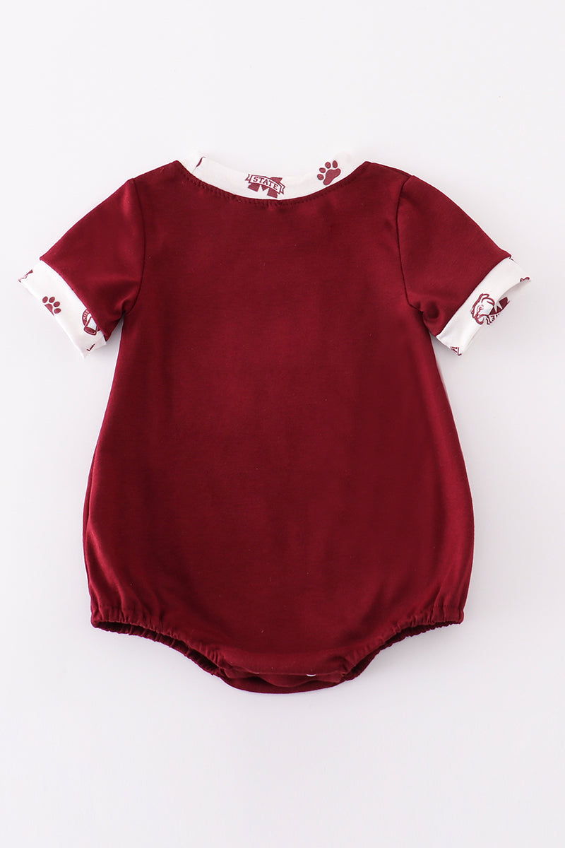 Maroon mississippi embroidery boy bubble