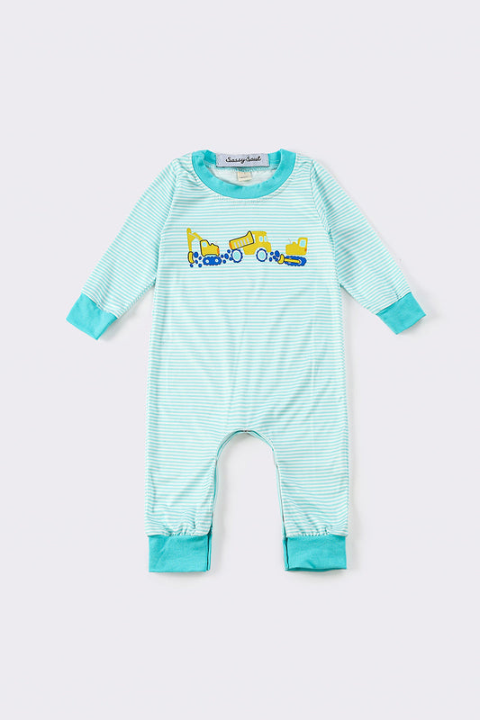 Blue truck stripe boy romper